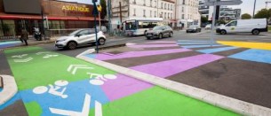 Marquages au sol ultra colorés au Carrefour des Limites à Pantin - CD de Seine-Saint-Denis